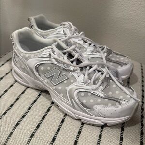 New Balance White Polka Dot Sneakers